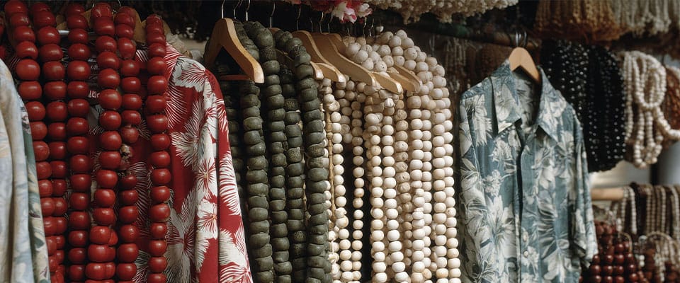 beads and shirts in a store setting