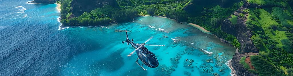 helicopter in the sky above Kauai